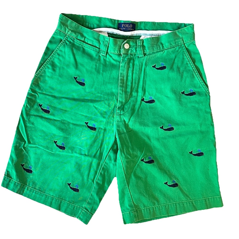 Polo Ralph Lauren Whale Embroidered Green Shorts Preppy‎ Casual Mens Size 29